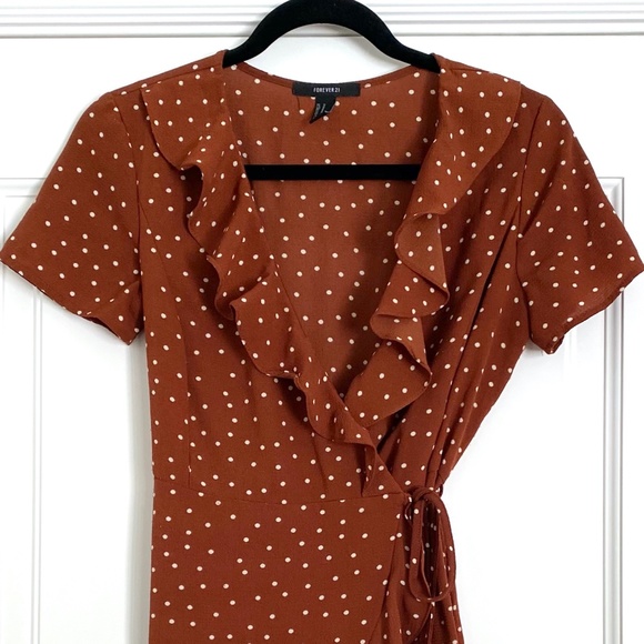 Forever 21 Polka Dot Ruffle Wrap Mini Dress - Medium - Picture 4 of 7